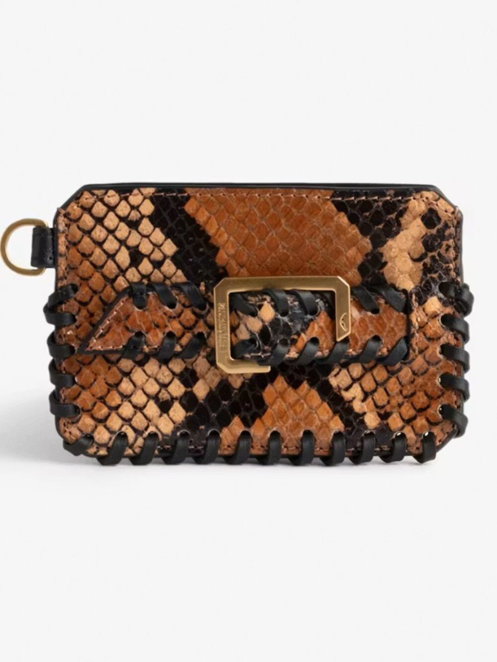 NWT $228 Zadig & Voltaire LE CECILIA Brown Python Leather Card Holder Wallet